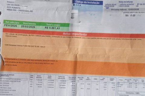 Morador do interior de Crissiumal surpreendido com conta de luz de quase 10 mil reais